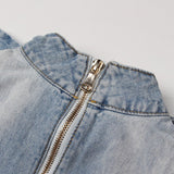 Denim Women's Jackets Stand Collar Long Sleeve Patchwork Bow Vintage Ruched Coats For Female 2023 Spring