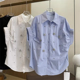 High-Stock Design Feeling Heavy Industry Nail Embroidery Shirt Loose Apparent Thin Age Shirt Shirt Women Short