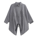 Black Drawstring Big Size Irregular Jacket New Stand Collar Batwing Sleeve Women Coat Fashion Spring Autumn 2023