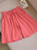 Length Cotton Linen Shorts Women Summer 2022 Elastic Waist Basic Short Pants Linen Loose Women's Bermuda Shorts For