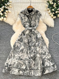 New Women's High-End Elegant Dress Women's Collar Sleeveless Single Buckle Ink