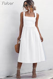 Dress For Women Sexy Backless Casual White Black Ruched Midi Sundresses 2023 Summer Spaghetti Strap Women's Dress
