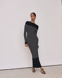 And Winter New Women's Fashion Elegant Round-Neck Dress Striped Dress Long
