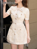 TWOTWINSTYLE Solid Two Piece Set Womens Round Neck Short Sleeve High Waist Minimalist Mini Dresses Female Summer Clothing