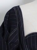 Striped Casual Jacket For Women Square Collar Long Sleeve Slim Short Jackets Female Fashion New Clothing