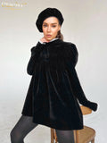 Winter Loose Black Velvet Women'S Dresses 2023 Fashion Stand Collar Long Sleeve Mini Dress Elegant Classic Female