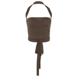 Summer new French style retro coffee frozen hanging neck slim small sling female joker Sleeveless corset camisole