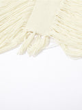 Fashion Women's Knitted Pullover Round Neck Loose Apricot Half Sleeve Asymmetric Tassel Sweater Summer 2023 New