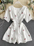 Womens Jumpsuit Shorts 2022 New Summer Fashion Printed Short Sleeve Slim Casual Overall Female White Bodysuit