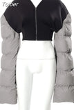 Contrast Color Thicken Cropped Design Puffer Coat Winter Clothes Women Flare Sleeve Padded Jacket Sexy