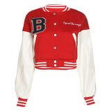 Sisterlinda Autumn Patchwork Letter Print Short Jacket Women Casual High Street Baseball Coat Female Sporty Y2K Sweatshirts