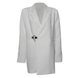 Women Black Irregular Buckle Big Size Blazer New Lapel Long Sleeve Loose Fit Jacket Fashion Spring Autumn 2023