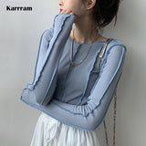 Skintight Sexy Women Blouse Korea Shirt Bottoming Tops Soft Knitted Female Shirts Blue Rose Spring Blouses Blusa