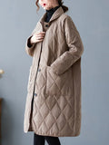 Clothes Women 2022 Solid Color Lapel Single Breasted Diamond Lattice Cotton Coat Women's Long Cotton Coat Overcoat