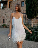 Lysing Shiny Birthday Party Feather Splicing Dress Dress