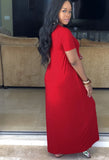 V-neck Short Sleeves Print Loose Maxi