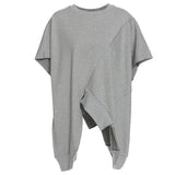 Loose Gray Asymmetrical Sweatshirt New Round Neck Short Sleeve Women Big Size Fashion Tide Spring Autumn 2023