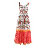 TWOTWINSTYLE Sweet Sling Dress For Women V Neck Sleeveless High Waist Print Colorblock Mini Dresses Female Summer Clothing