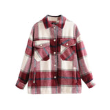 Stylish Pockets Oversized Plaid Jacket Coat Women Fashion Lapel Collar Long Sleeve Loose Outerwear Chic