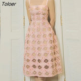 Lace Straped Dress Women 2023 Elegant Slash Collar Vacation Party Vestido Women's Clothing A-line Hook Flower
