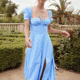 Women's New Broken Flower Collar Sexy Open Fork Spring Dress