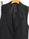 Women Fashion Single Button Office Wear Waistcoat Vintage Sleeveless Flap Pockets Female Outerwear Chic