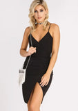 Sexy Straps V Neck Ruffles Slit Mini