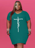 Print Round Neck Short Sleeves Plus Size Shirt