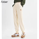 Women Fleece Pants 2022 Winter Elastic Waist Straight Loose Trousers Butterfly Embroidery Warm Chic Casual Long