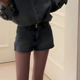 Blue Denim Set Girl 2025 New Korean Age-Retro-Aldenoline Shirt Shorts Two