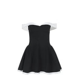 Temperament Elegant Shoulder-Pollision Design Exposed Chest To Show Body Short Skirt