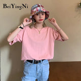 Cotton Harajuku T-shirt Female Loose Casual Korean Hipster Woman's T Shirt 2020 Summer Basic Vintage Tops Women