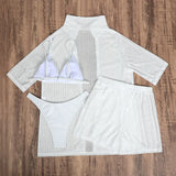 2024 Solid Color New Beach Sunscreen Shirt Shorts Four-Piece Swimsuit