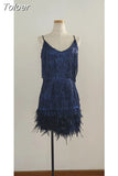 Party Dress Women 2023 Summer Tassel Sequins Sexy Sleeveless Y2k Spaghetti Strap Dresses Night Club E-girl