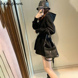 Korean Dresses Women Black Hooded Fashion Robe Femme Thicked Tunic A-line Dress 2023 Vestidos De Mujer Y2k Clothes