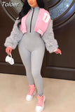D Letter Fur Sleeve Sport Jacket Women Clothing 2023 Wholesale Cropped Baseball Varsity Jacket Cardigan Coats