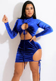 Sexy Velvet Round Neck Drawstring Keyhole Club