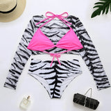 Sexy Long Sleeve Bikini Female Swimsuit Women 2021 Three Pieces Bikini Set Print High Waist Swimwear Bathing Suit