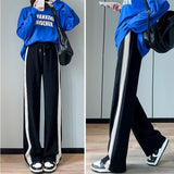 Streetwear Women 's Joggers Sweatpants Women Pockets Side Stripe Baggy Tech Wide Leg Pants Harajuku Loose Sports