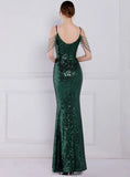 Vintage Strap Sleeveless Solid Sequined Mermaid Evening