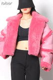 Colorblock Lapel Lambswool Jacket For Women Long Sleeve Women's Casual Short Coat Female Fashion Clothing Winter