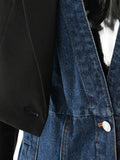 Fashion Women's Blazer Slim Notched Collar Single Breasted Fake Two Piece Denim Patchwork Jackets Summer 2023 New