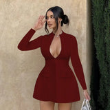 Autumn 2025 New Bag Ass Dress Temperament Sexy Body-Dress V-Necked Long-Sleeved Dress