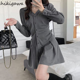 2023 Women's Clothing V-neck Pleated Mini Woman Dress Slim Fit Long Sleeve Shirt Dresses Korean Y2k Vestidos De