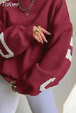 Letter Print Sweatshirt Woman Winter Autumn Long Sleeve Tops O Neck Harajuku Oversize Hoodies Y2K Clothes Female