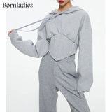 2021 Autumn Women New Cotton Tracksuit Female Slim Waist Short Hoodes Sweatshirt + Long Wide Leg Pants 2 Piece