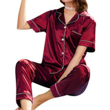 Short Sleeve Silk Pajamas Spring Women Summer Pajama Sets Silk Pijama Sleepwear Pyjamas Plus Size Nightwear Set