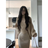 And Winter New Lazy Wind Sweater Jacket Lace Sling Vest Hip Skirt
