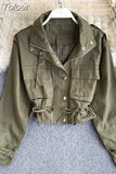 Fashion Spring Autumn Women's Jacket Solid Safari Style Turn Down Collar Full Sleeve All Match Short Coat with