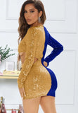Contrast Color Cut Out Sexy Long Sleeve Sequin Mini Club